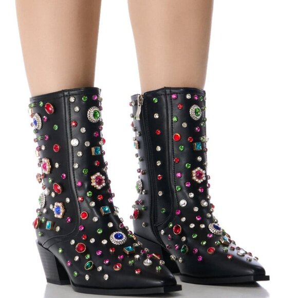 AZALEA WANG " IT'S RAINING RHINESTONES "EMBELLISHED BOOTIE IN BLACK( BRAND NEW!! - Picture 1 of 8